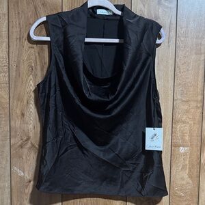 Calvin Klein Elegant Black Cowl Neck Blouse
